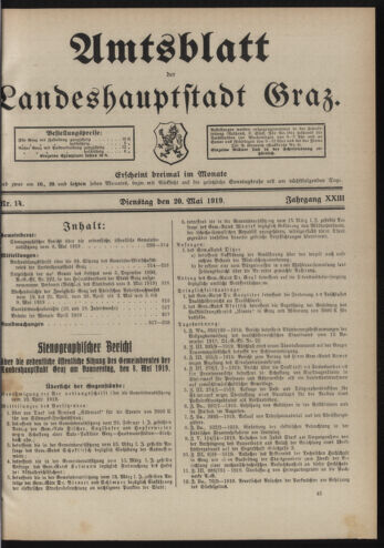 Amtsblatt der landesfürstlichen Hauptstadt Graz 19190520 Seite: 1