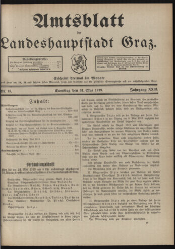 Amtsblatt der landesfürstlichen Hauptstadt Graz 19190531 Seite: 1