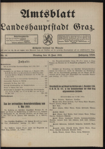 Amtsblatt der landesfürstlichen Hauptstadt Graz 19190610 Seite: 1