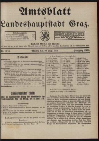 Amtsblatt der landesfürstlichen Hauptstadt Graz 19190630 Seite: 1