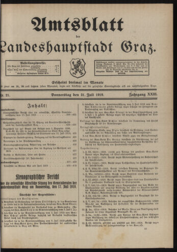 Amtsblatt der landesfürstlichen Hauptstadt Graz 19190731 Seite: 1