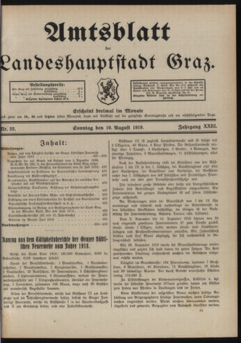 Amtsblatt der landesfürstlichen Hauptstadt Graz 19190810 Seite: 1