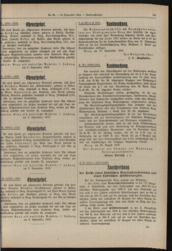 Amtsblatt der landesfürstlichen Hauptstadt Graz 19190910 Seite: 43