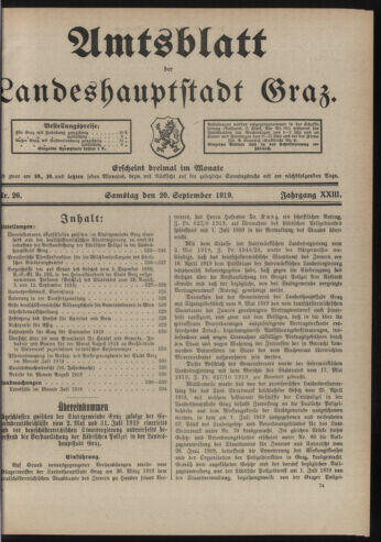 Amtsblatt der landesfürstlichen Hauptstadt Graz 19190920 Seite: 1