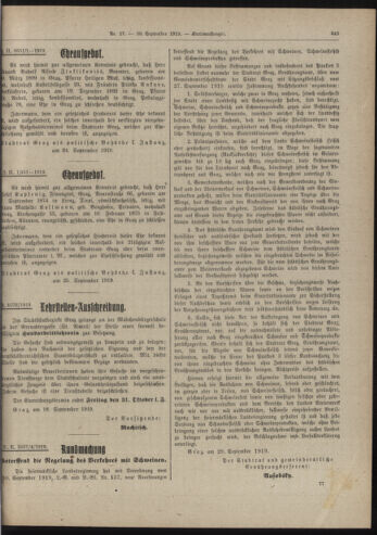 Amtsblatt der landesfürstlichen Hauptstadt Graz 19190930 Seite: 9