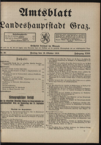 Amtsblatt der landesfürstlichen Hauptstadt Graz 19191010 Seite: 1