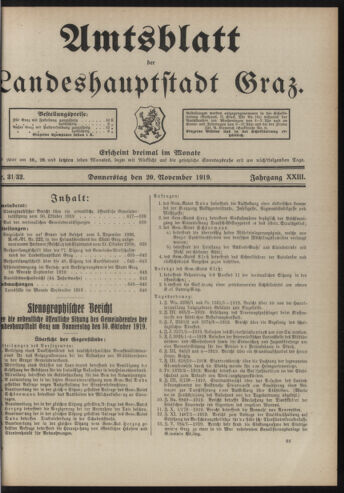 Amtsblatt der landesfürstlichen Hauptstadt Graz 19191120 Seite: 1