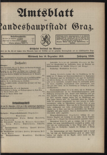 Amtsblatt der landesfürstlichen Hauptstadt Graz 19191210 Seite: 1