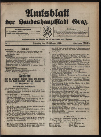 Amtsblatt der landesfürstlichen Hauptstadt Graz 19240115 Seite: 1