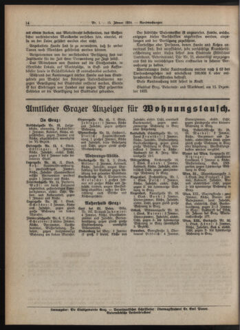 Amtsblatt der landesfürstlichen Hauptstadt Graz 19240115 Seite: 14