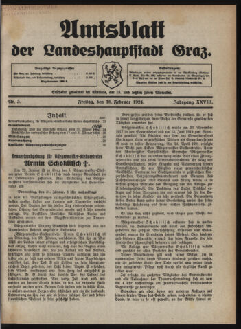 Amtsblatt der landesfürstlichen Hauptstadt Graz 19240215 Seite: 1