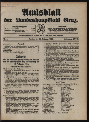 Amtsblatt der landesfürstlichen Hauptstadt Graz 19240229 Seite: 1