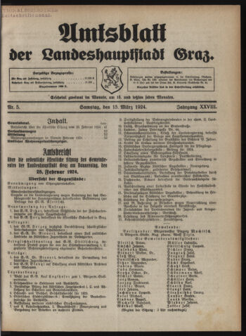 Amtsblatt der landesfürstlichen Hauptstadt Graz 19240315 Seite: 1