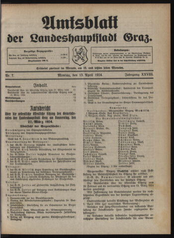 Amtsblatt der landesfürstlichen Hauptstadt Graz 19240415 Seite: 1