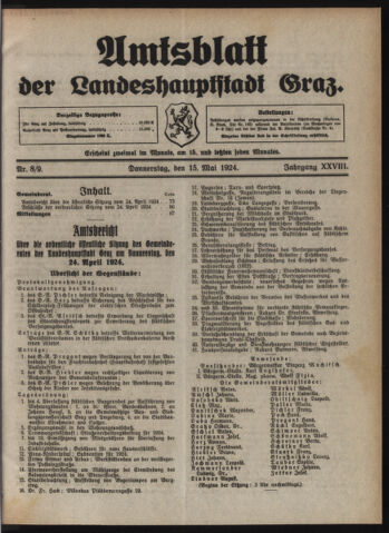 Amtsblatt der landesfürstlichen Hauptstadt Graz 19240515 Seite: 1