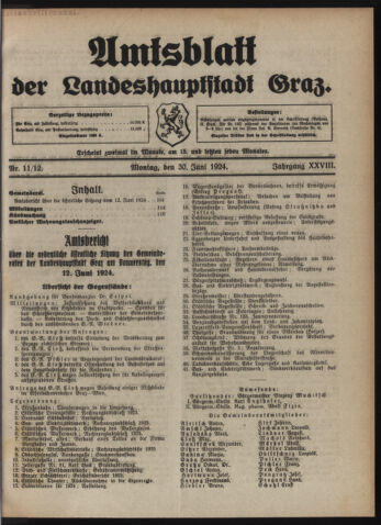 Amtsblatt der landesfürstlichen Hauptstadt Graz 19240630 Seite: 1