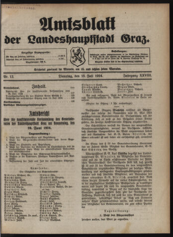 Amtsblatt der landesfürstlichen Hauptstadt Graz 19240715 Seite: 1