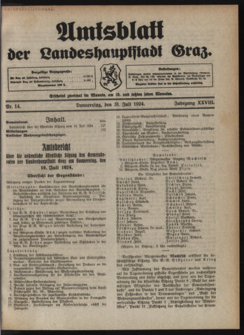 Amtsblatt der landesfürstlichen Hauptstadt Graz 19240731 Seite: 1