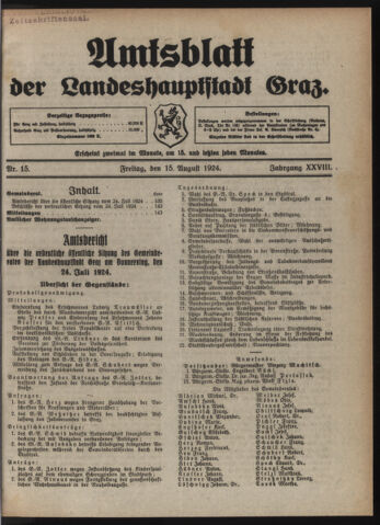 Amtsblatt der landesfürstlichen Hauptstadt Graz 19240815 Seite: 1