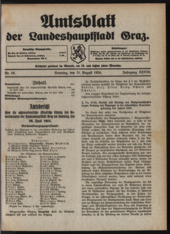 Amtsblatt der landesfürstlichen Hauptstadt Graz 19240831 Seite: 1