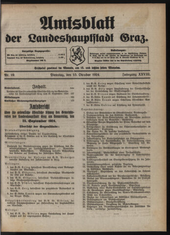 Amtsblatt der landesfürstlichen Hauptstadt Graz 19241015 Seite: 1