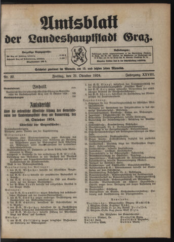 Amtsblatt der landesfürstlichen Hauptstadt Graz 19241031 Seite: 1