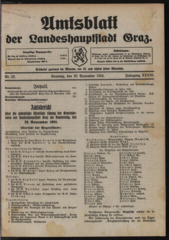 Amtsblatt der landesfürstlichen Hauptstadt Graz 19241130 Seite: 1