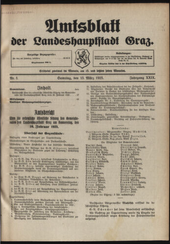 Amtsblatt der landesfürstlichen Hauptstadt Graz 19250315 Seite: 1