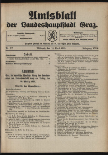 Amtsblatt der landesfürstlichen Hauptstadt Graz 19250415 Seite: 1