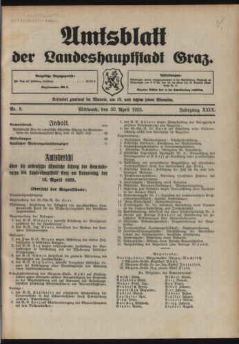 Amtsblatt der landesfürstlichen Hauptstadt Graz 19250430 Seite: 1