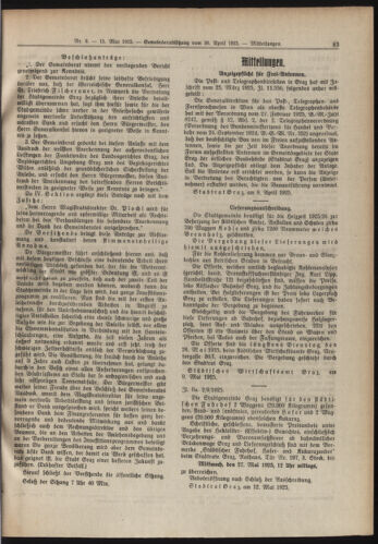 Amtsblatt der landesfürstlichen Hauptstadt Graz 19250515 Seite: 11