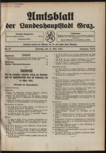 Amtsblatt der landesfürstlichen Hauptstadt Graz 19250531 Seite: 1