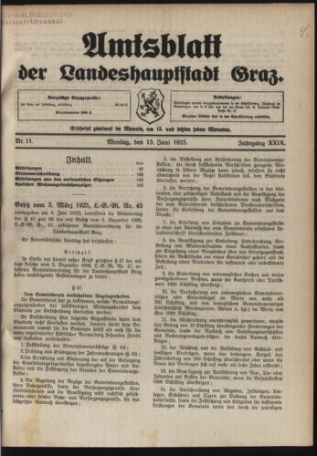 Amtsblatt der landesfürstlichen Hauptstadt Graz 19250615 Seite: 1