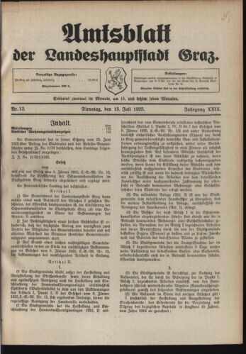 Amtsblatt der landesfürstlichen Hauptstadt Graz 19250715 Seite: 1