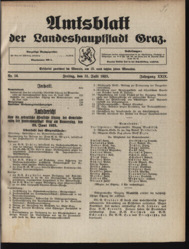 Amtsblatt der landesfürstlichen Hauptstadt Graz 19250731 Seite: 1