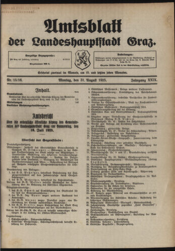 Amtsblatt der landesfürstlichen Hauptstadt Graz 19250831 Seite: 1