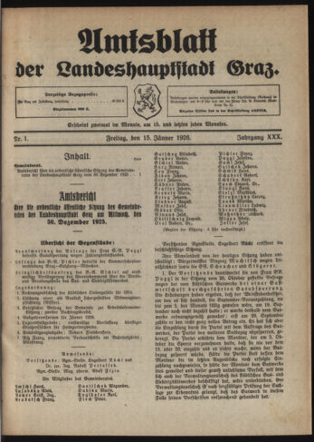 Amtsblatt der landesfürstlichen Hauptstadt Graz 19260115 Seite: 1