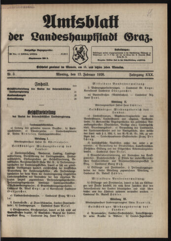 Amtsblatt der landesfürstlichen Hauptstadt Graz 19260215 Seite: 1