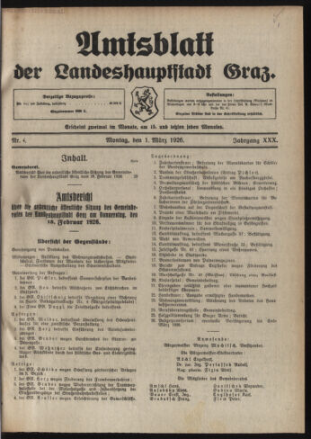 Amtsblatt der landesfürstlichen Hauptstadt Graz 19260301 Seite: 1