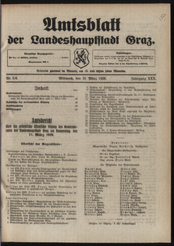 Amtsblatt der landesfürstlichen Hauptstadt Graz 19260331 Seite: 1