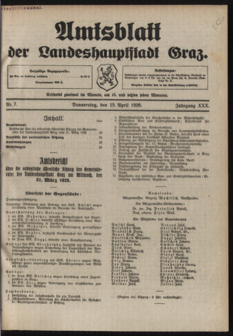 Amtsblatt der landesfürstlichen Hauptstadt Graz 19260415 Seite: 1