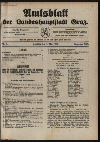 Amtsblatt der landesfürstlichen Hauptstadt Graz 19260501 Seite: 1