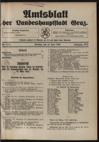 Amtsblatt der landesfürstlichen Hauptstadt Graz 19260615 Seite: 1