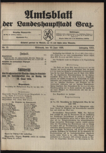 Amtsblatt der landesfürstlichen Hauptstadt Graz 19260630 Seite: 1