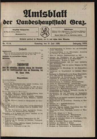 Amtsblatt der landesfürstlichen Hauptstadt Graz 19260731 Seite: 1