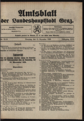 Amtsblatt der landesfürstlichen Hauptstadt Graz 19261215 Seite: 1