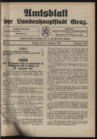 Amtsblatt der landesfürstlichen Hauptstadt Graz 19261231 Seite: 1