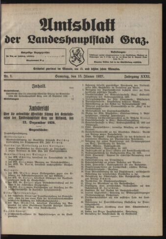 Amtsblatt der landesfürstlichen Hauptstadt Graz 19270115 Seite: 1