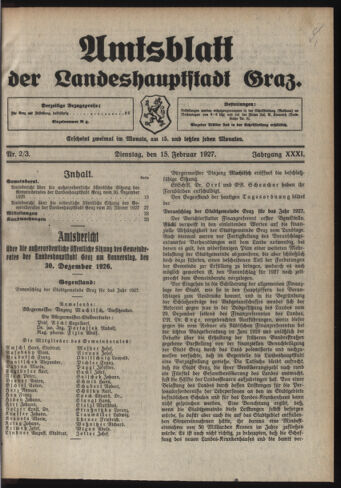 Amtsblatt der landesfürstlichen Hauptstadt Graz 19270215 Seite: 1