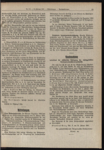 Amtsblatt der landesfürstlichen Hauptstadt Graz 19270215 Seite: 19